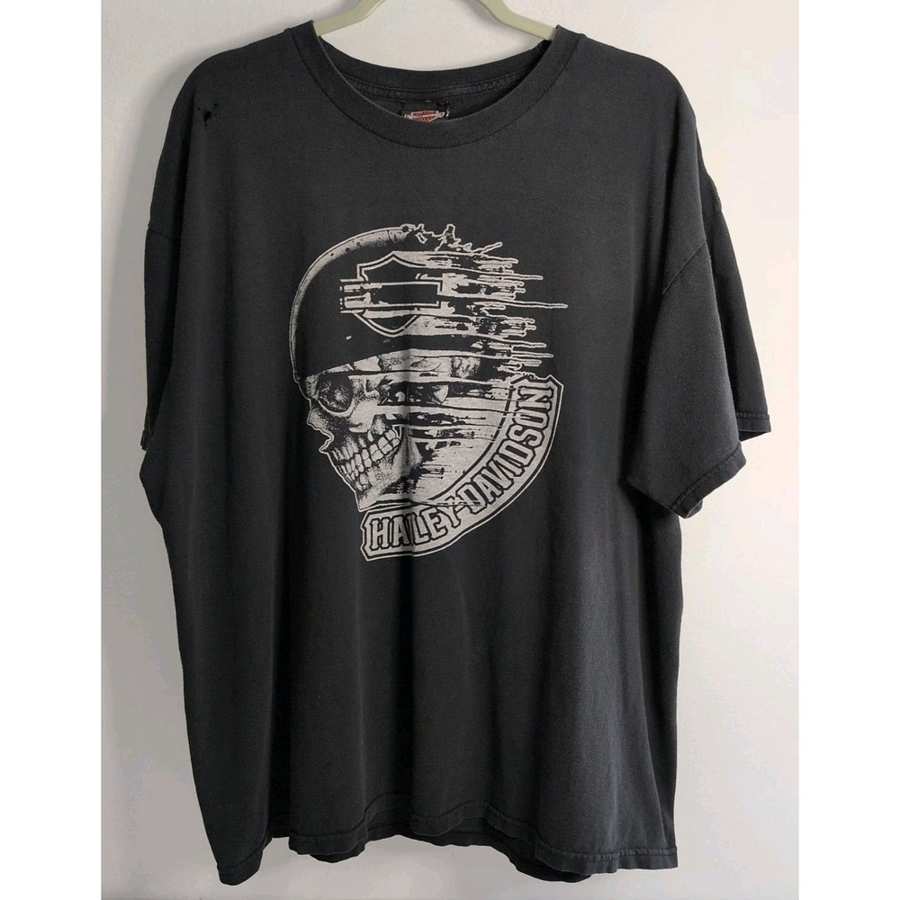 Harley Davidson Shirt Men XL Black Short Sleeve Skull Spell Out Orlando Florida
